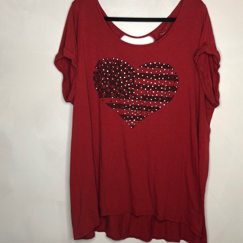 Cute American Flag Heart Tee 3X